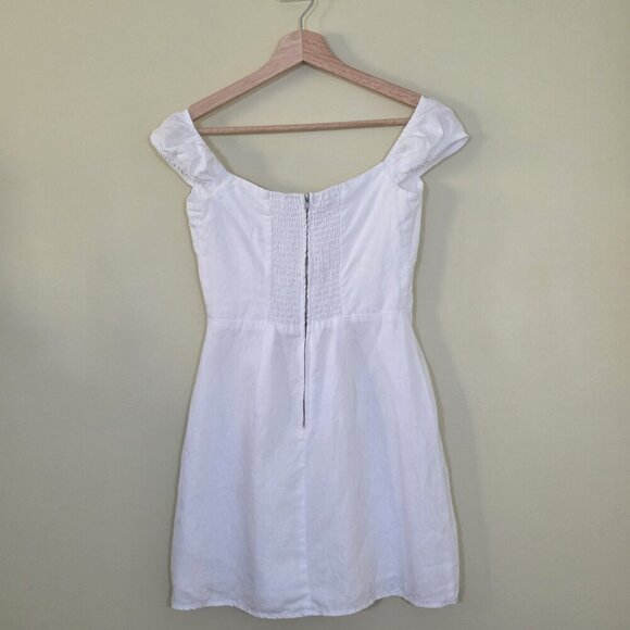 Reformation Linen Mini Dress Sz 2 White Smoked Back Lined Sleeveless Monochrome - Picture 2 of 15